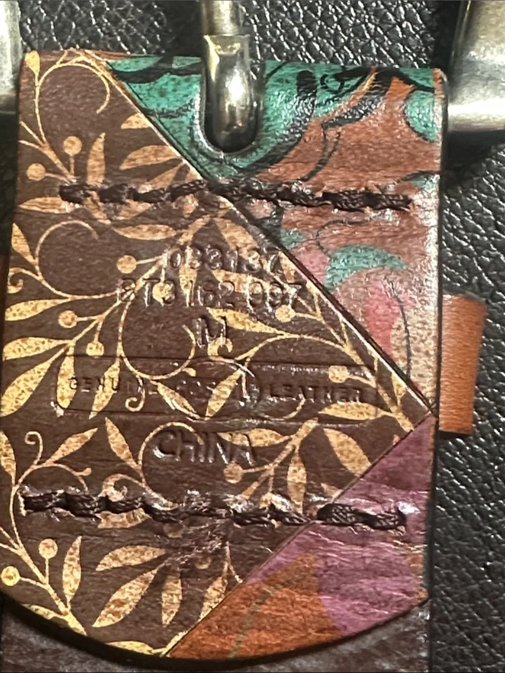Fossil Multicolor Embossed Leather Belt with Orange Accents